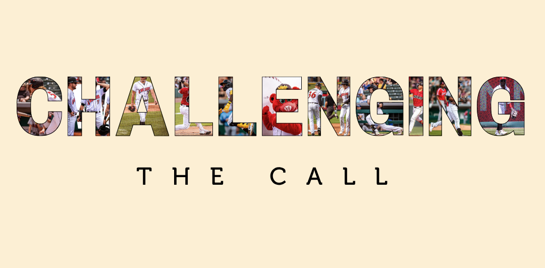 The words Challenging the Call with images from Indians games filling Challenging.