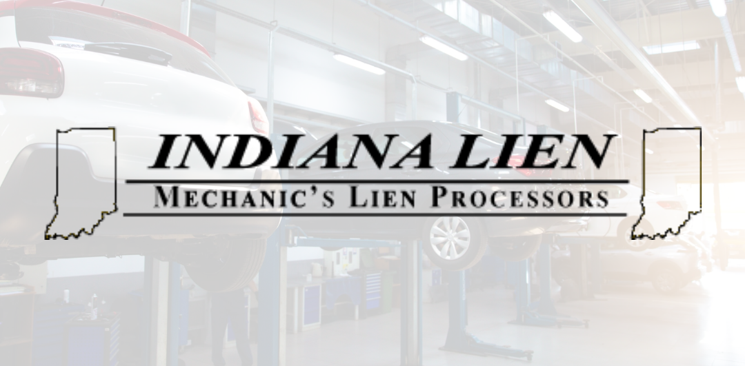 Indiana Lien logo over cars in a mechanic shop